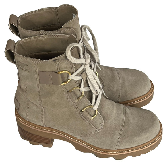 Sorel Joan Boots Women's Size 10 Tan Leather Suede Combat Waterproof Now Lace - Picture 1 of 14